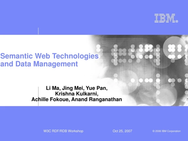 Semantic Web Technologies  and Data Management