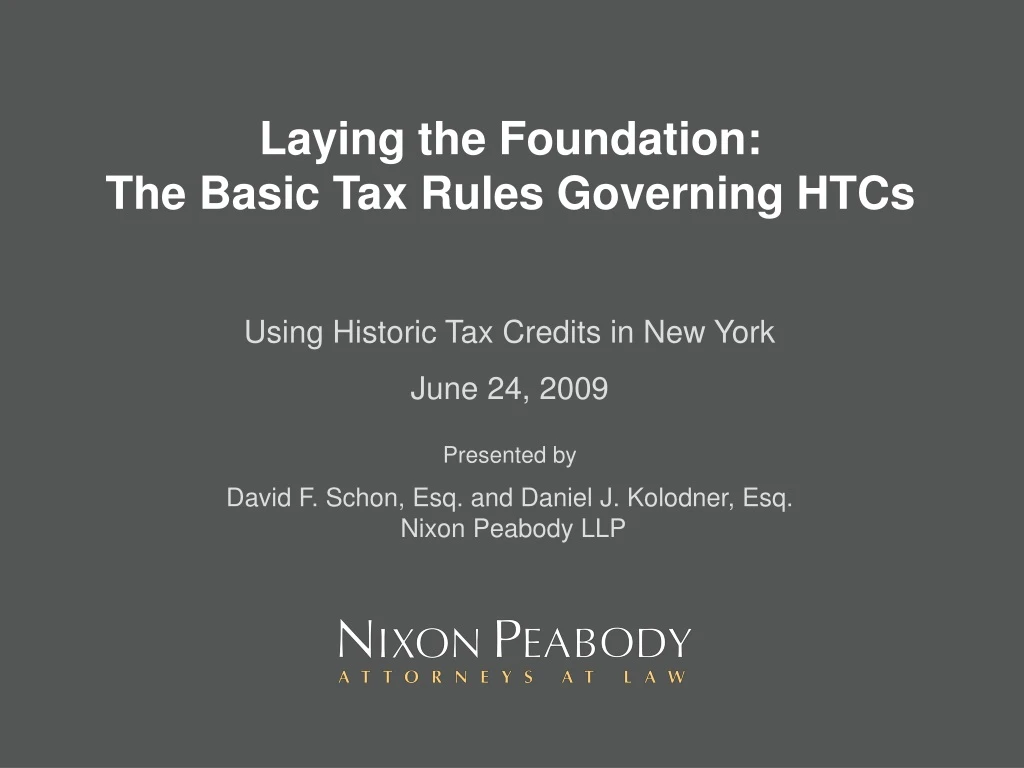 laying the foundation the basic tax rules governing htcs