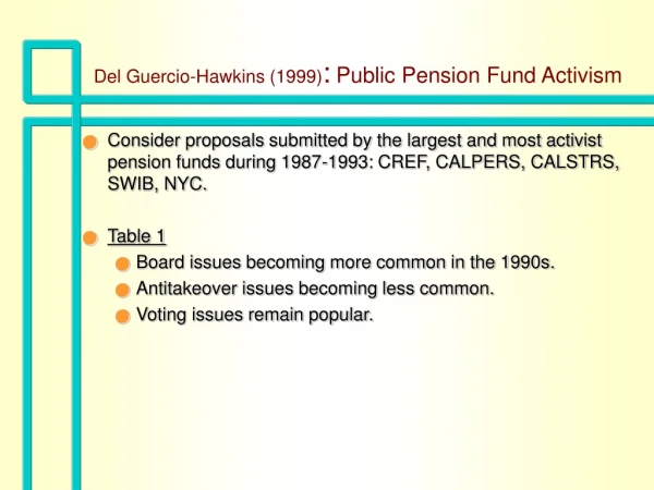 Del Guercio-Hawkins (1999) :  Public Pension Fund Activism
