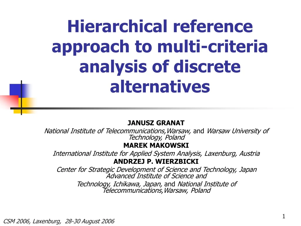 hierarchical reference approach to multi criteria analysis of discrete alternatives