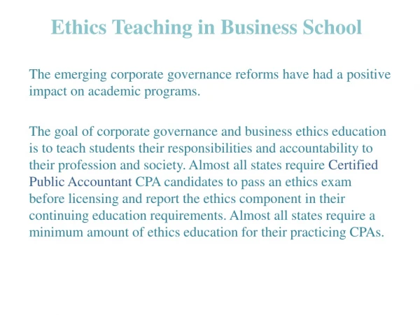 Ethics Teaching in Business School