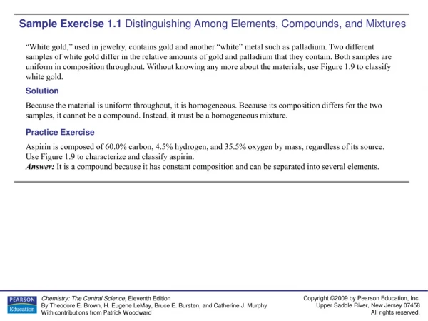 Sample Exercise 1.1  Distinguishing Among Elements, Compounds, and Mixtures