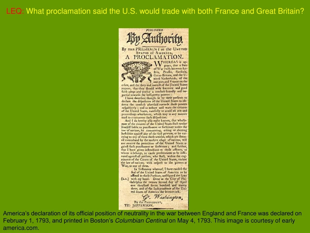 leq what proclamation said the u s would trade with both france and great britain