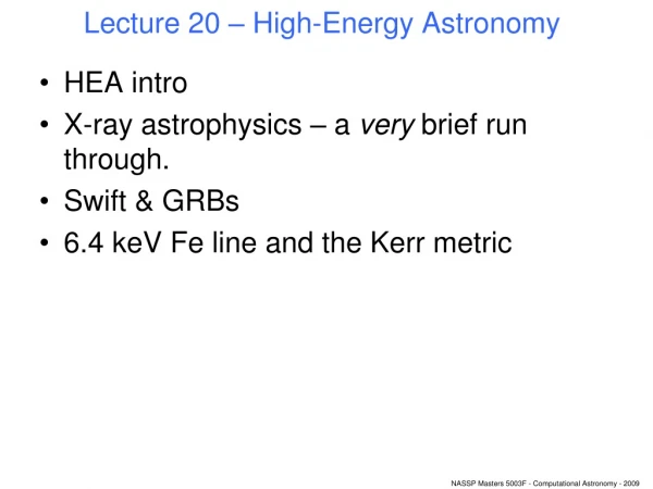 Lecture 20 – High-Energy Astronomy
