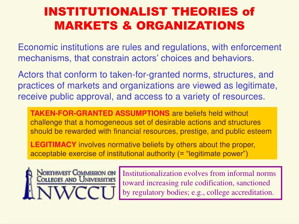 institutionalist theories of markets organizations