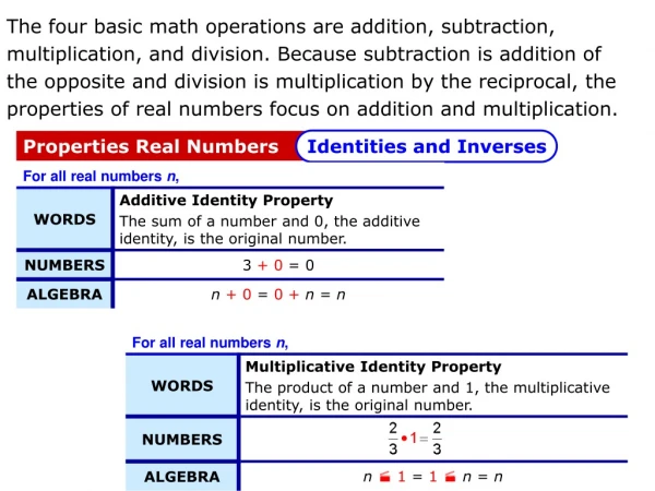 The four basic math operations are addition, subtraction,