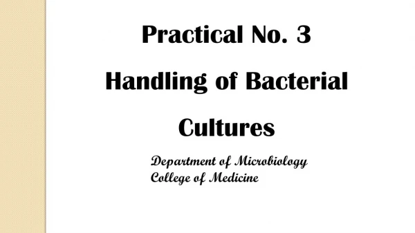 Practical No.  3 Handling of Bacterial Cultures