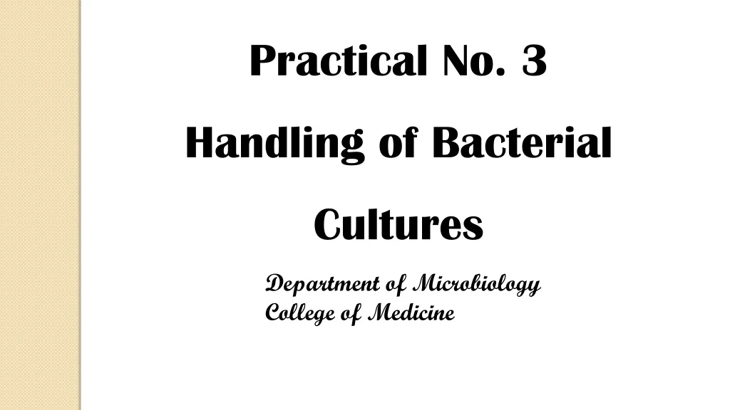 practical no 3 handling of bacterial cultures