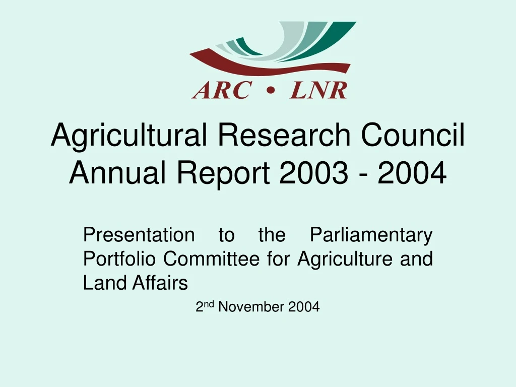agricultural research council annual report 2003 2004