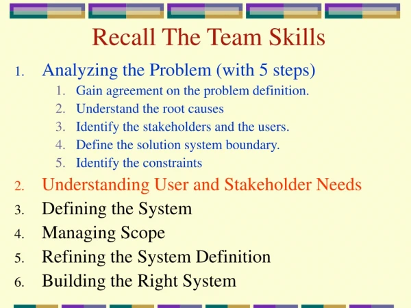 Recall The Team Skills