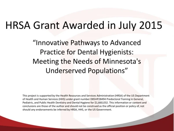 HRSA Grant Awarded in July 2015