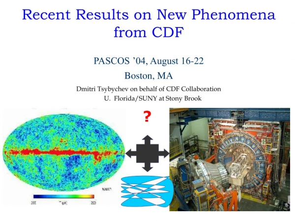 Recent Results on New Phenomena  from CDF PASCOS ’04, August 16-22 Boston, MA