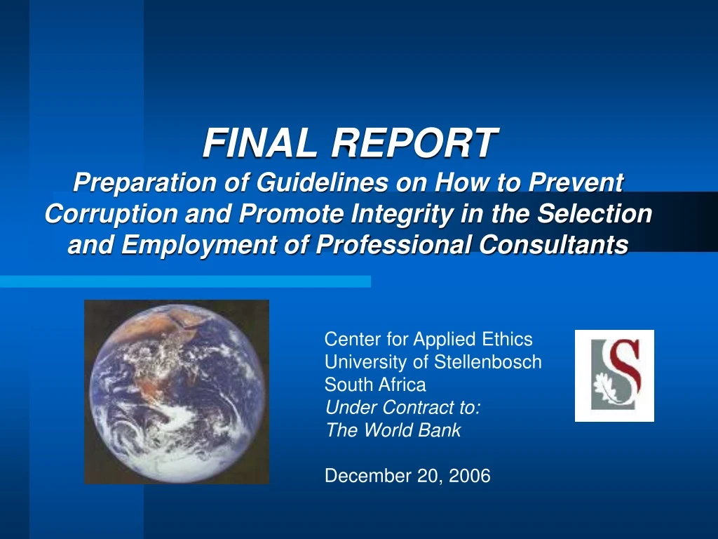 final report preparation of guidelines