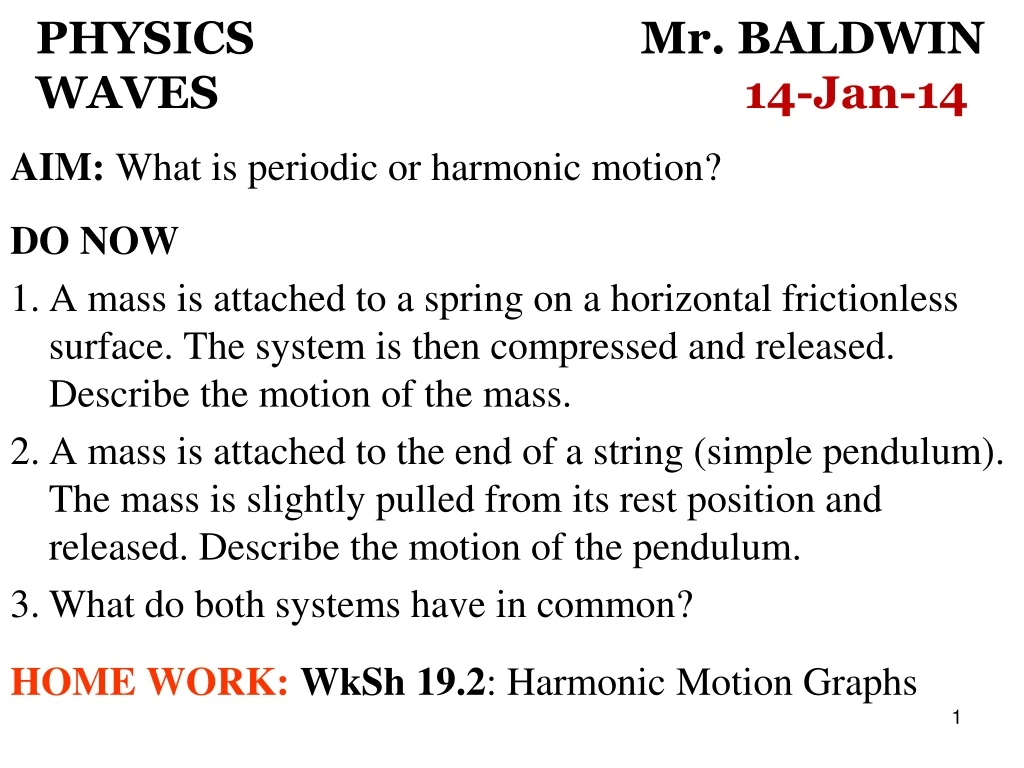 physics mr baldwin waves 14 jan 14