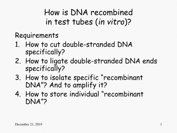 How is DNA recombined in test tubes ( in vitro )?