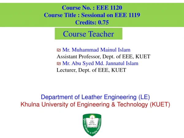 Department of Leather Engineering (LE) Khulna University of Engineering &amp; Technology (KUET)