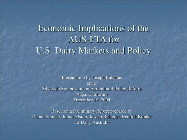 Economic Implications of the  AUS-FTA for  U.S. Dairy Markets and Policy