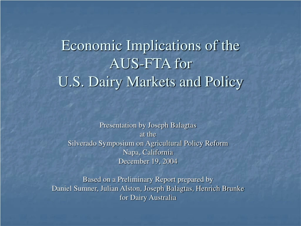 economic implications of the aus fta for u s dairy markets and policy