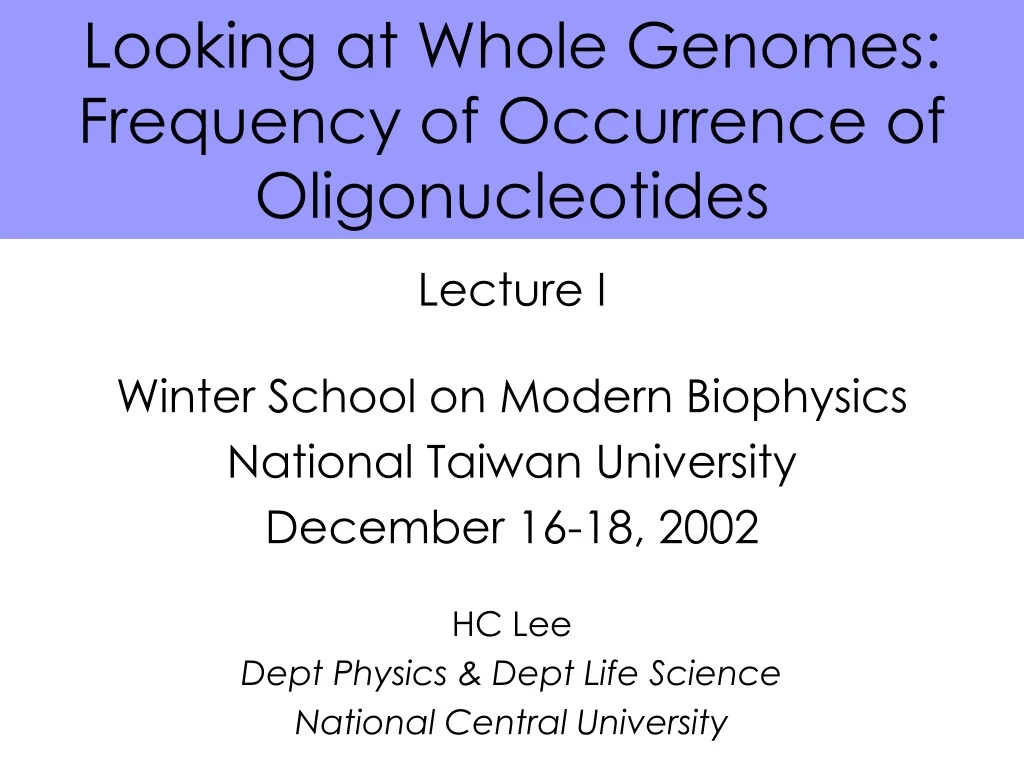 looking at whole genomes frequency of occurrence of oligonucleotides