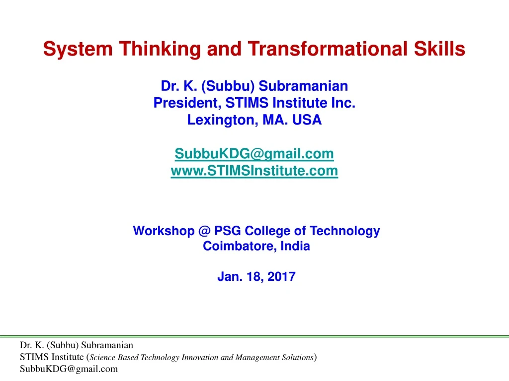 system thinking and transformational skills