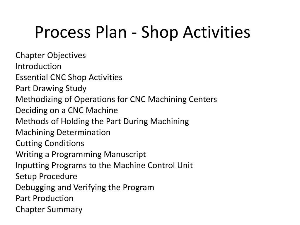 process plan shop activities