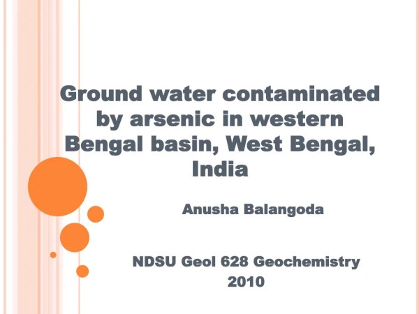 Ground water contaminated by arsenic in western Bengal basin, West Bengal, India