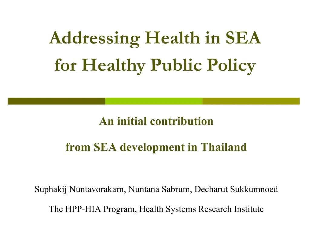 addressing health in sea for healthy public policy