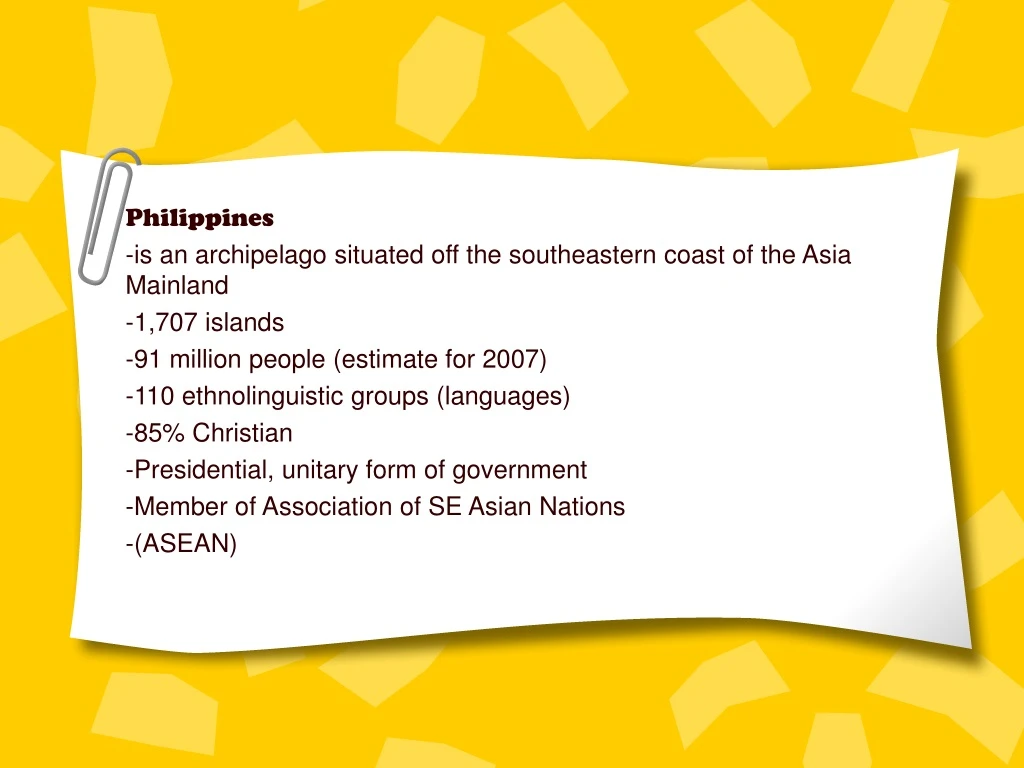 philippines is an archipelago situated