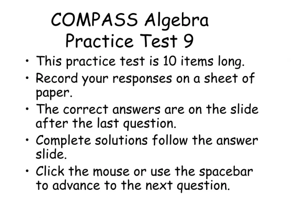 COMPASS Algebra Practice Test 9