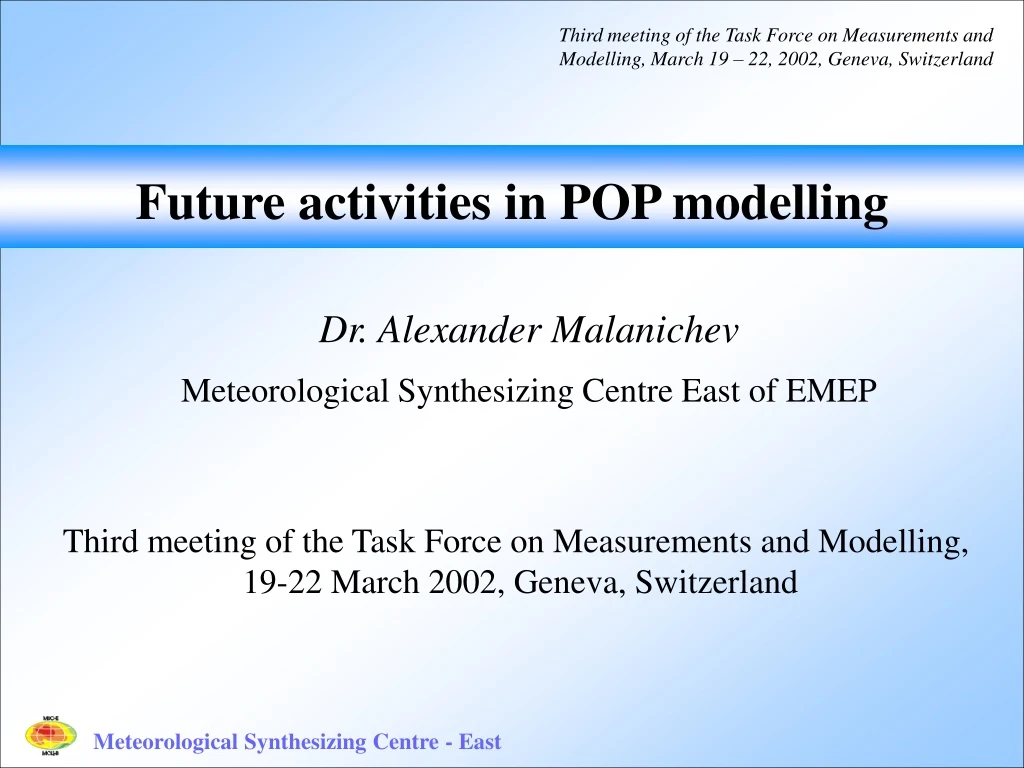 future activities in pop modelling