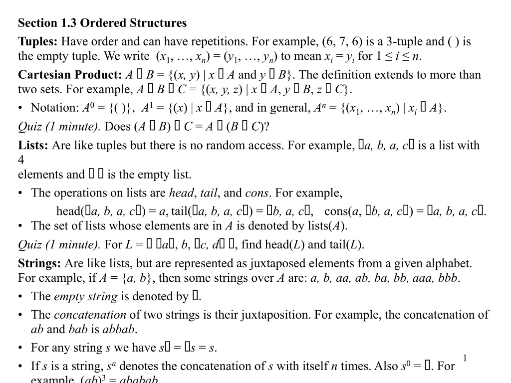 section 1 3 ordered structures tuples have order