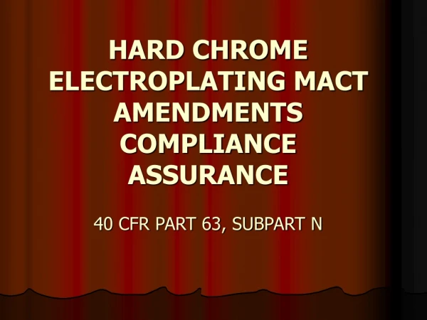 HARD CHROME ELECTROPLATING MACT AMENDMENTS COMPLIANCE ASSURANCE 40 CFR PART 63, SUBPART N