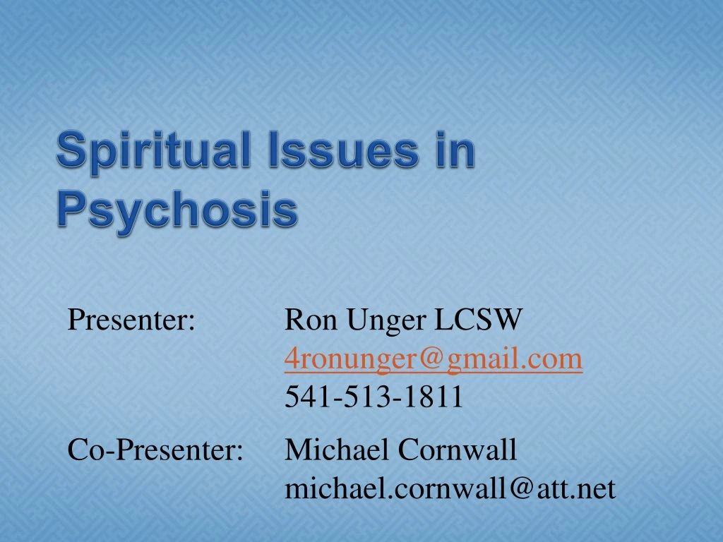 spiritual issues in psychosis