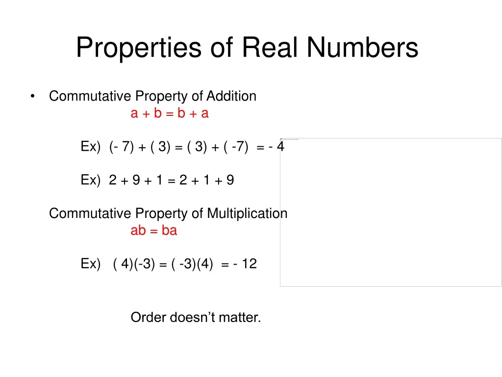 properties of real numbers