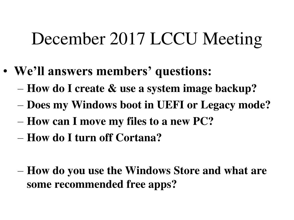 december 2017 lccu meeting