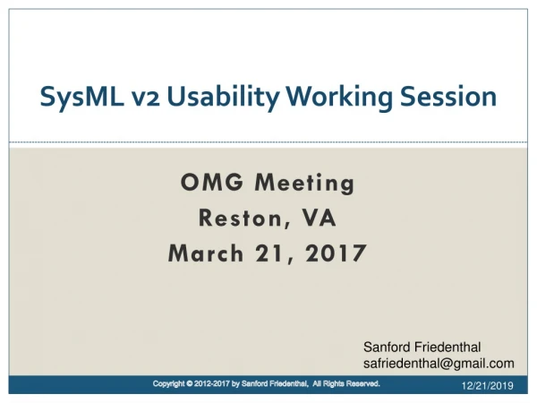 SysML  v2 Usability Working Session