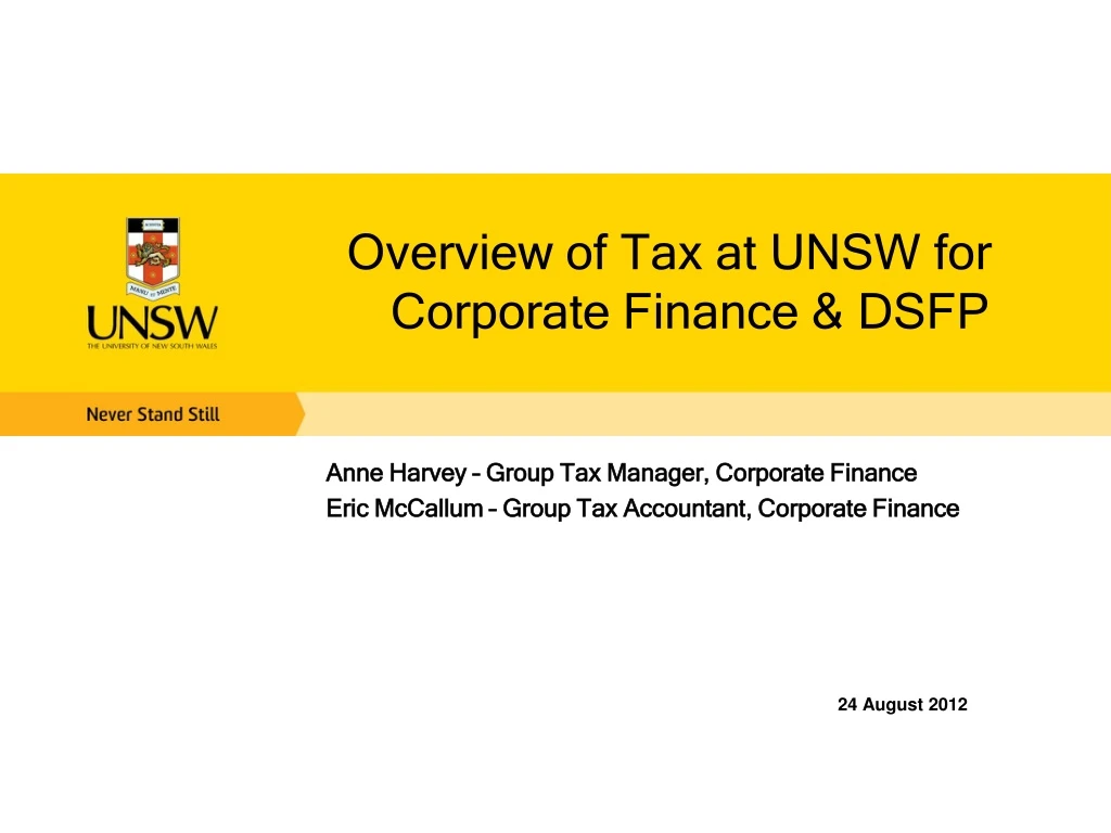 overview of tax at unsw for corporate finance dsfp