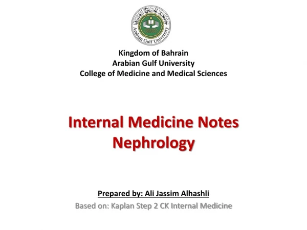 Kingdom of Bahrain Arabian Gulf University College of Medicine and Medical Sciences