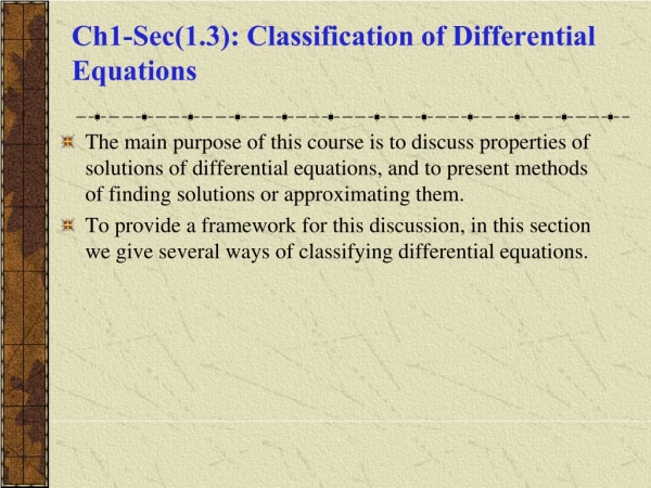 Ch1-Sec(1.3): Classification of Differential Equations