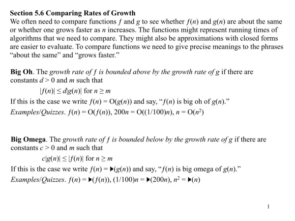 Section 5.6 Comparing Rates of Growth