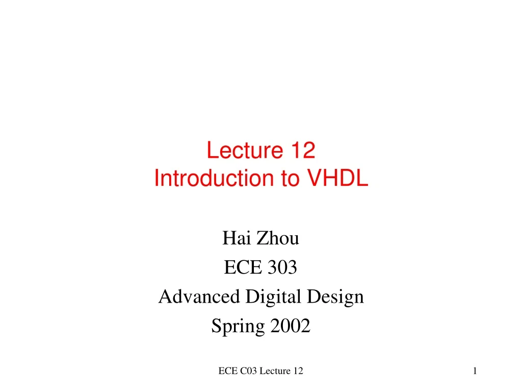 lecture 12 introduction to vhdl