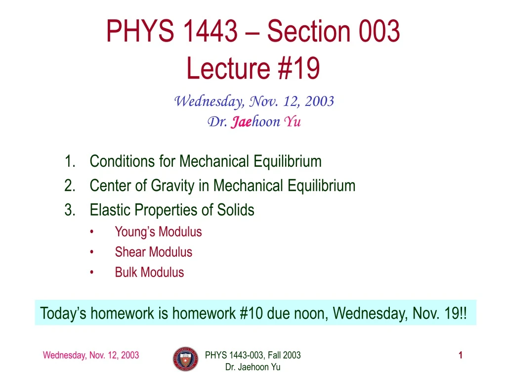 phys 1443 section 003 lecture 19