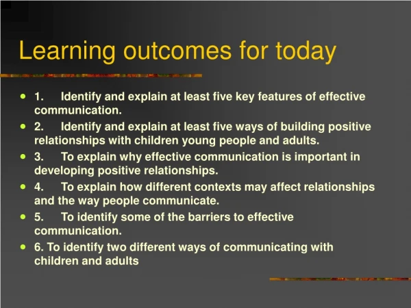 Learning outcomes for today