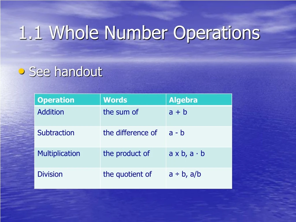 1 1 whole number operations