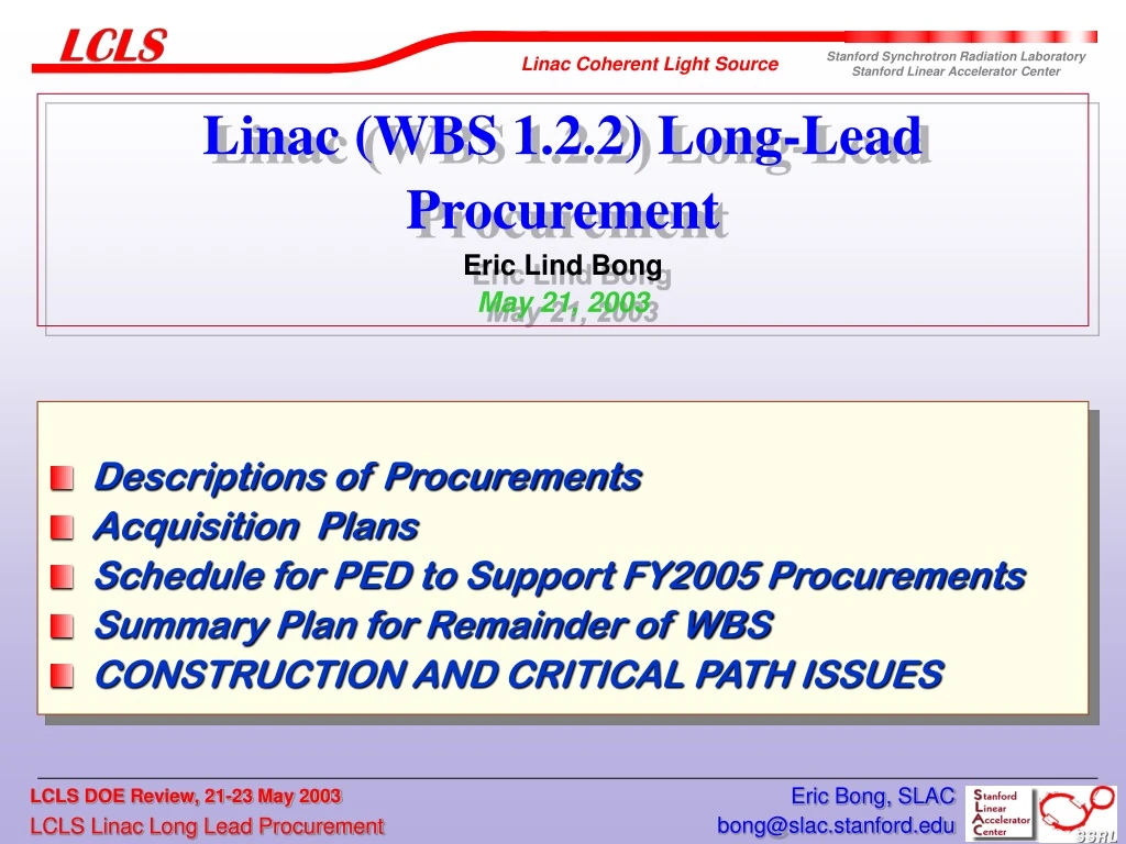 linac wbs 1 2 2 long lead procurement eric lind bong may 21 2003