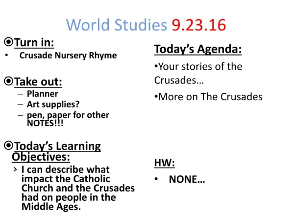 World Studies  9.23.16