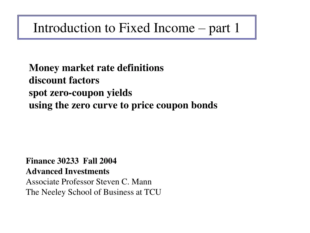 introduction to fixed income part 1