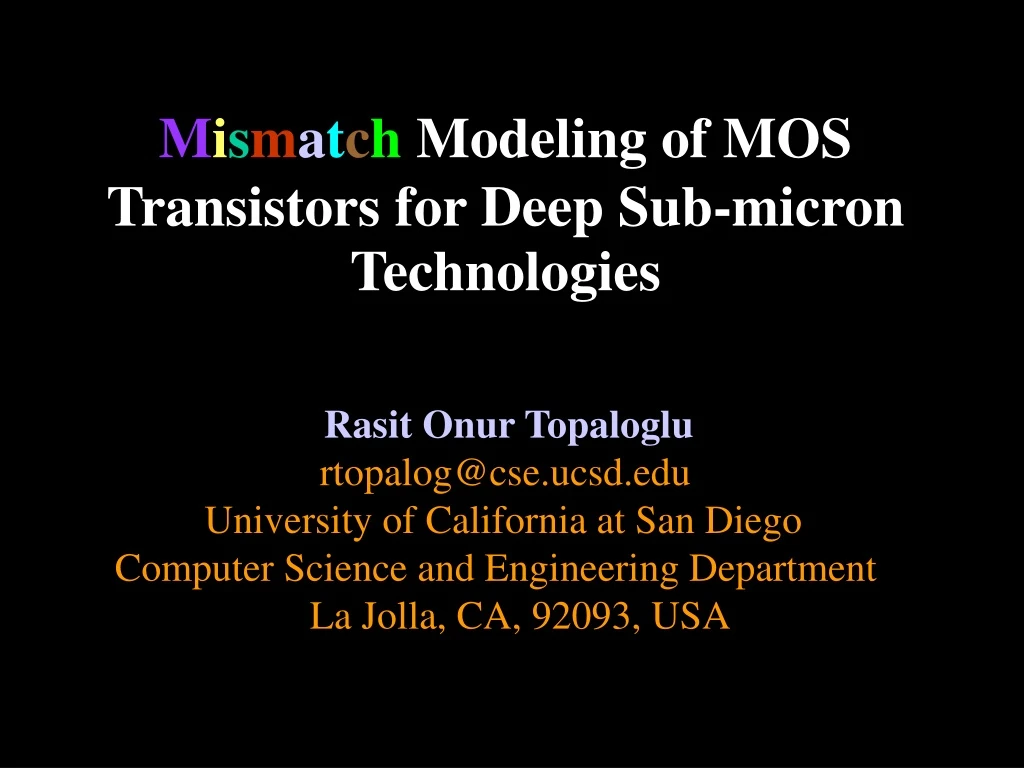 m i s m a t c h modeling of mos transistors
