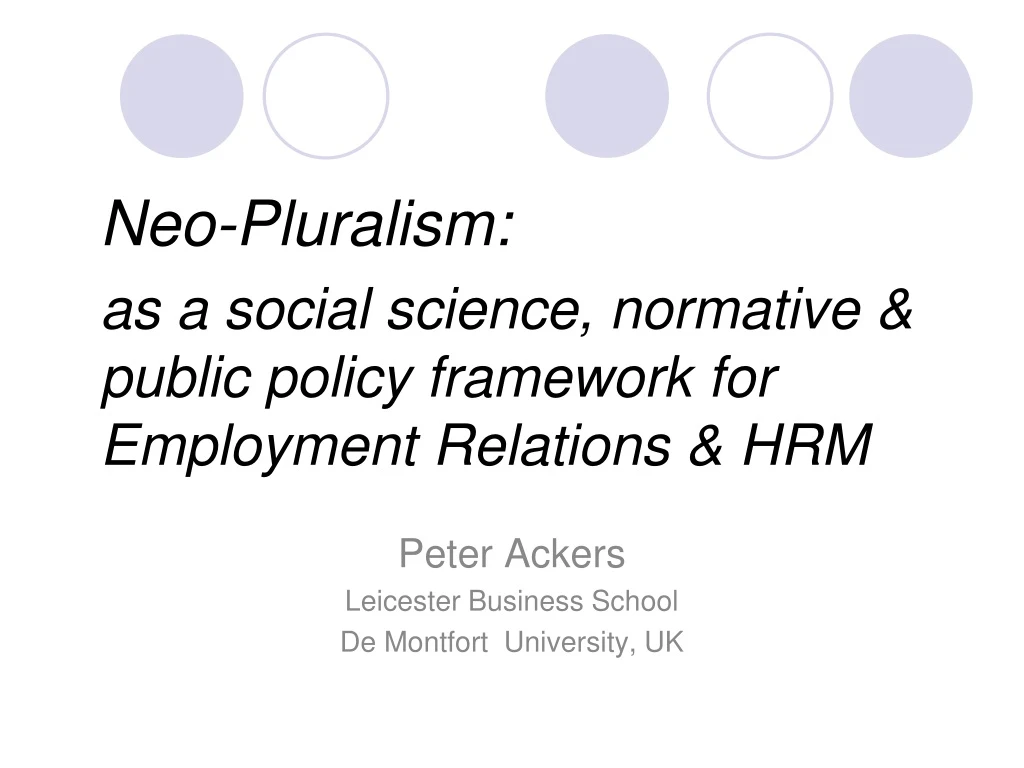 neo pluralism as a social science normative