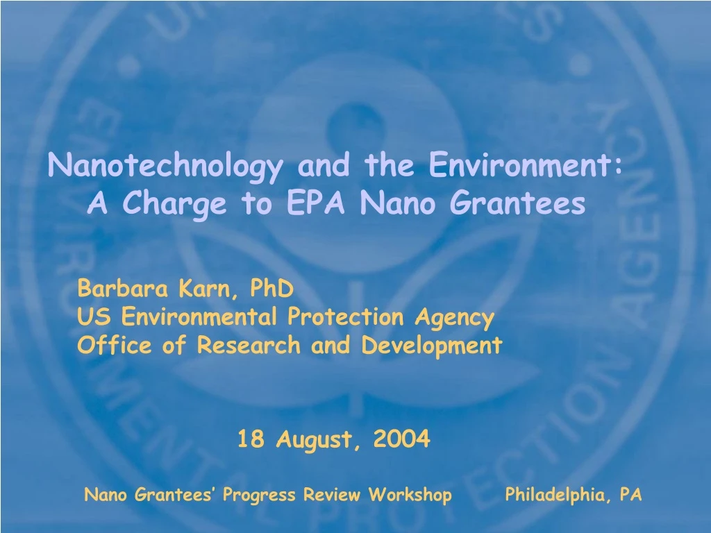 nanotechnology and the environment a charge
